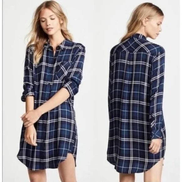 Rails Bianca Plaid Shirt Dress In Spruce White SZ XS - Picture 1 of 11
